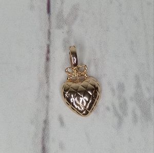 ROMAN Goldtone Quilted Heart with Bow Pendant